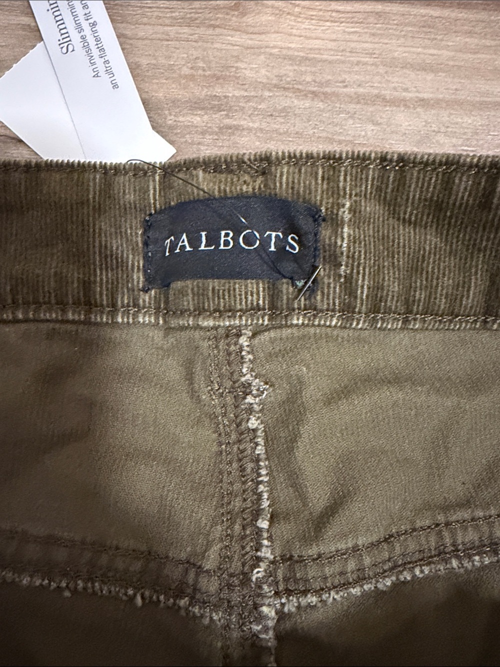 NWT Talbots Olive Green Corduroy Straight Leg Pant Women 16 High-Waist Slimming - Picture 2 of 10